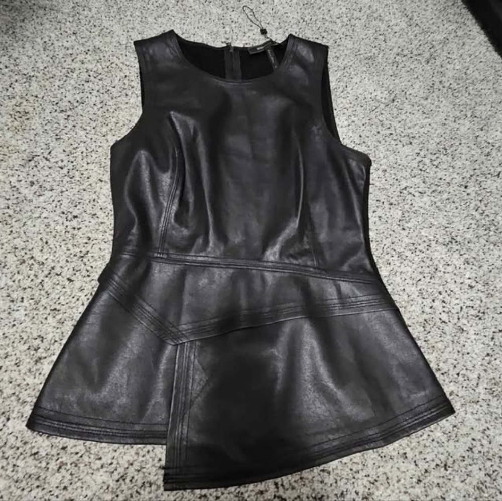 BCBGMaxAzria Black Sleeveless Faux Leather Top